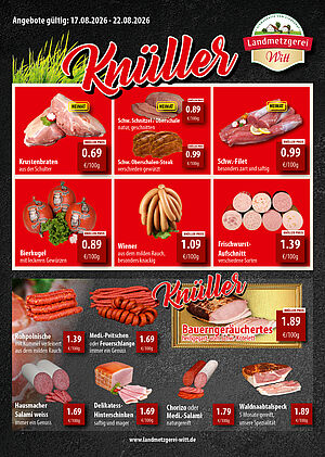 Eine Eine Aufstellung von verschiedenen Angeobten für die Kalenderwoche 34 für den Bereich Franken/ Rewe