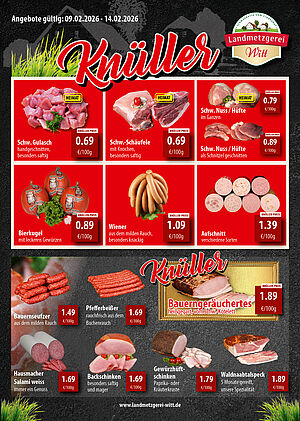 Eine Aufstellung von verschiedenen Angeobten für die Kalenderwoche 07 für den Bereich Franken und Rewe-Märkte