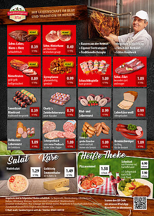 Eine Aufstellung von verschiedenen Angeobten für die Kalenderwoche 07 für den Bereich Franken und Rewe-Märkte