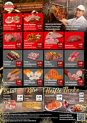 Eine Aufstellung von verschiedenen Angeobten für die Kalenderwoche 01 für den Bereich Franken und Rewe-Märkte