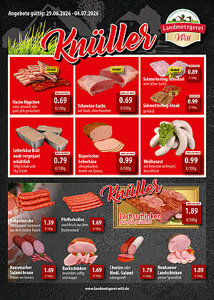 Eine Aufstellung von verschiedenen Angeobten für die Kalenderwoche 27 für den Bereich Franken und Rewe-Märkte