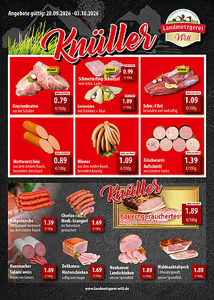 Eine Eine Aufstellung von verschiedenen Angeobten für die Kalenderwoche 40 für den Bereich Franken/ Rewe