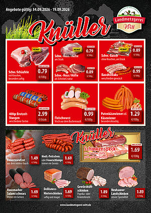 Eine Eine Aufstellung von verschiedenen Angeobten für die Kalenderwoche 38 für den Bereich Franken/ Rewe