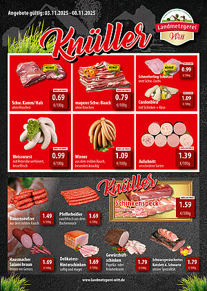 Eine Aufstellung von verschiedenen Angeobten für die Kalenderwoche 45 für den Bereich Franken und Rewe-Märkte